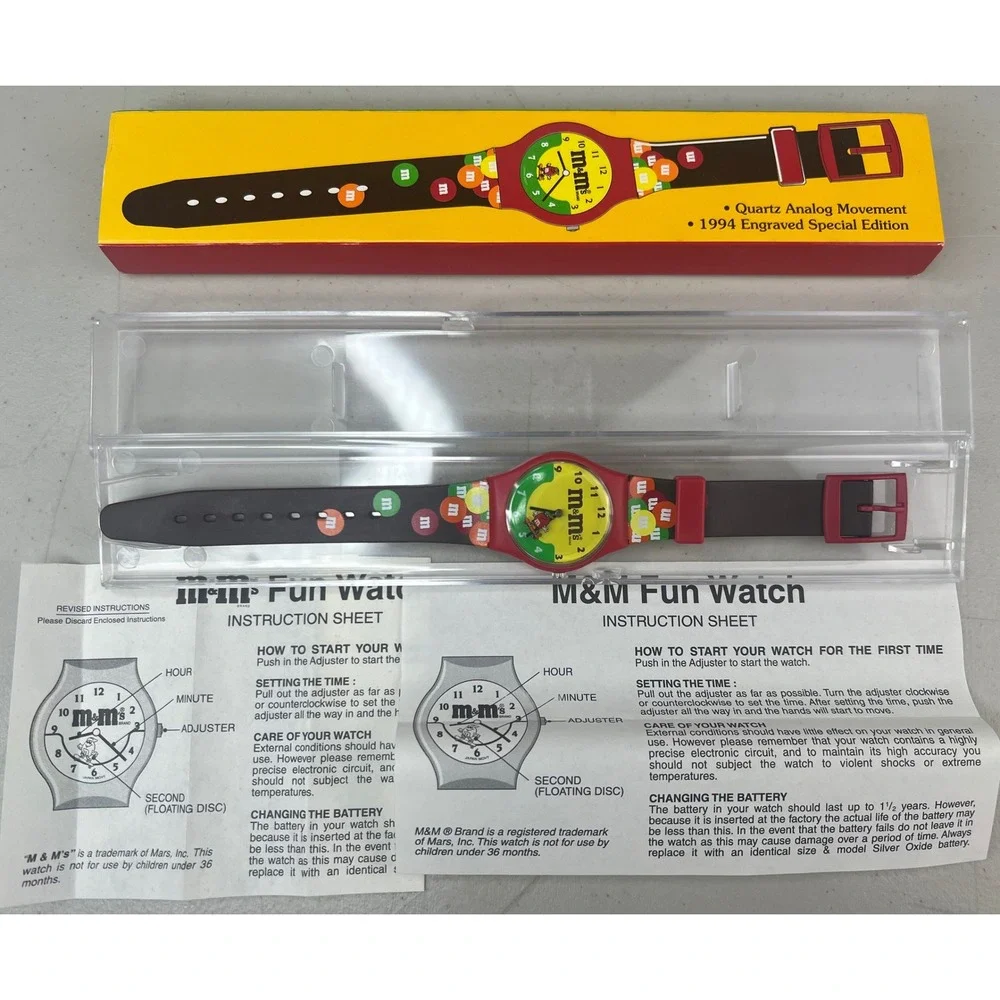 Vintage M&M's 1994 Engraved Special Edition Watch Floating M&M Red Character